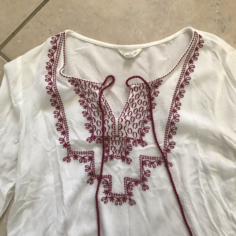 White and Red Embroidered Boho Top